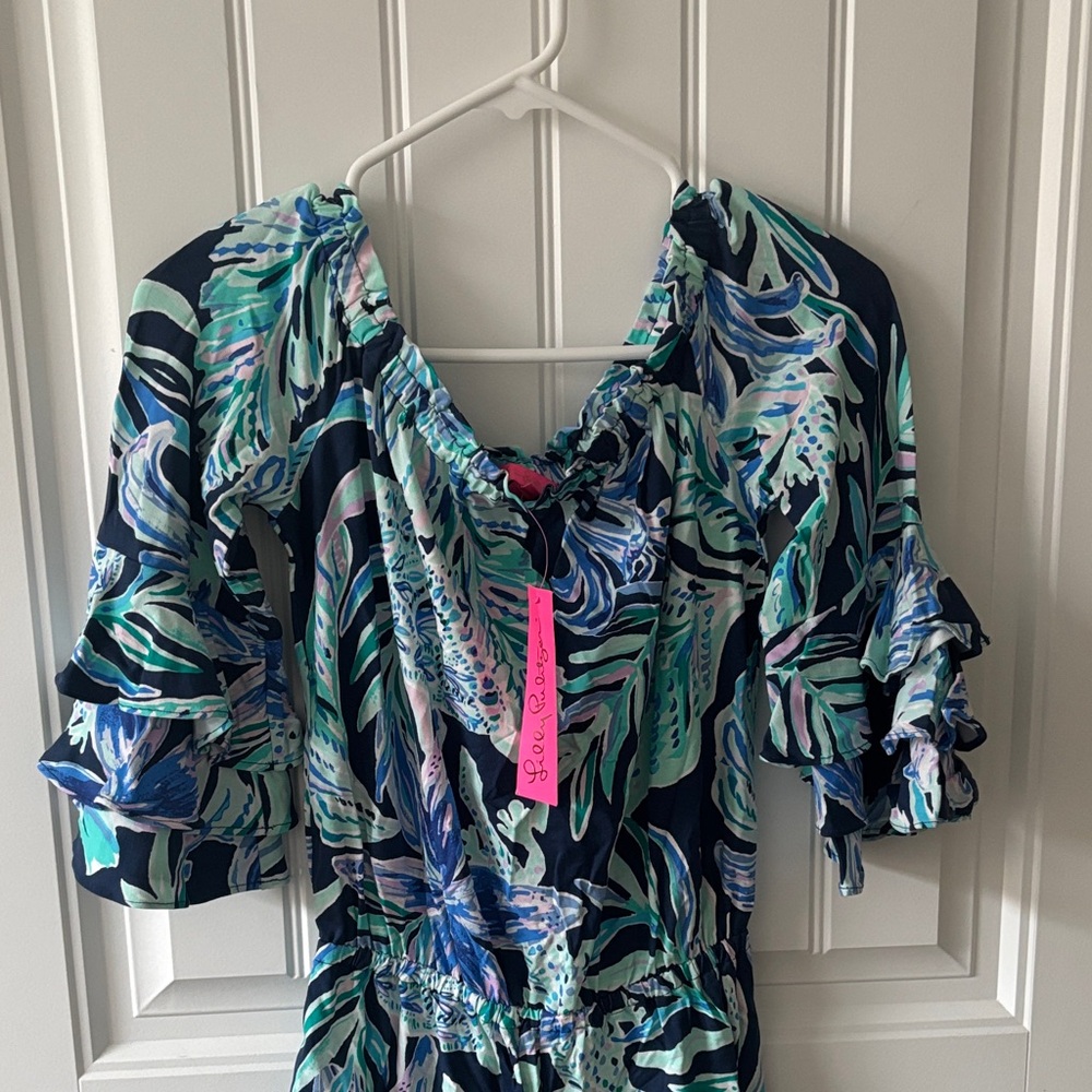 Lilly Pulitzer Blue and Green Patterned Romper